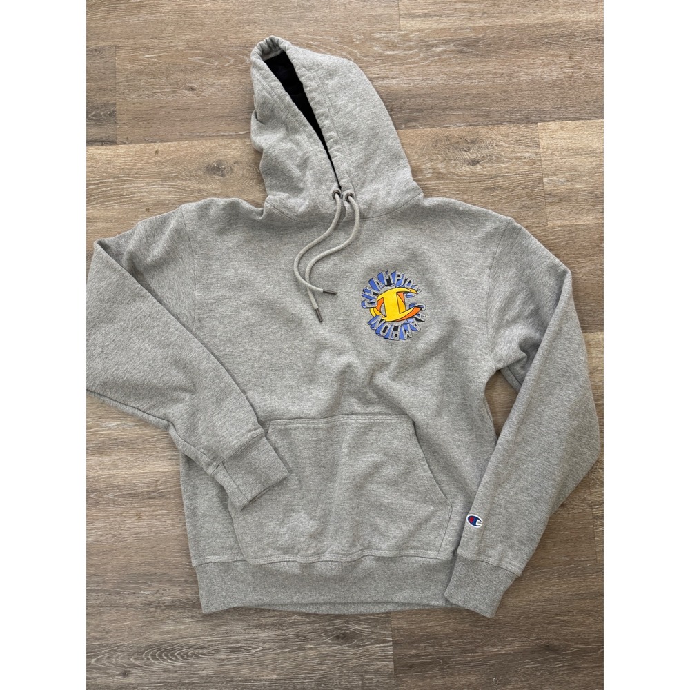 Champion‎ Mens Gray Hoodie Pullover Circular 3D Logo Fleece Sweatshirt AW964H M